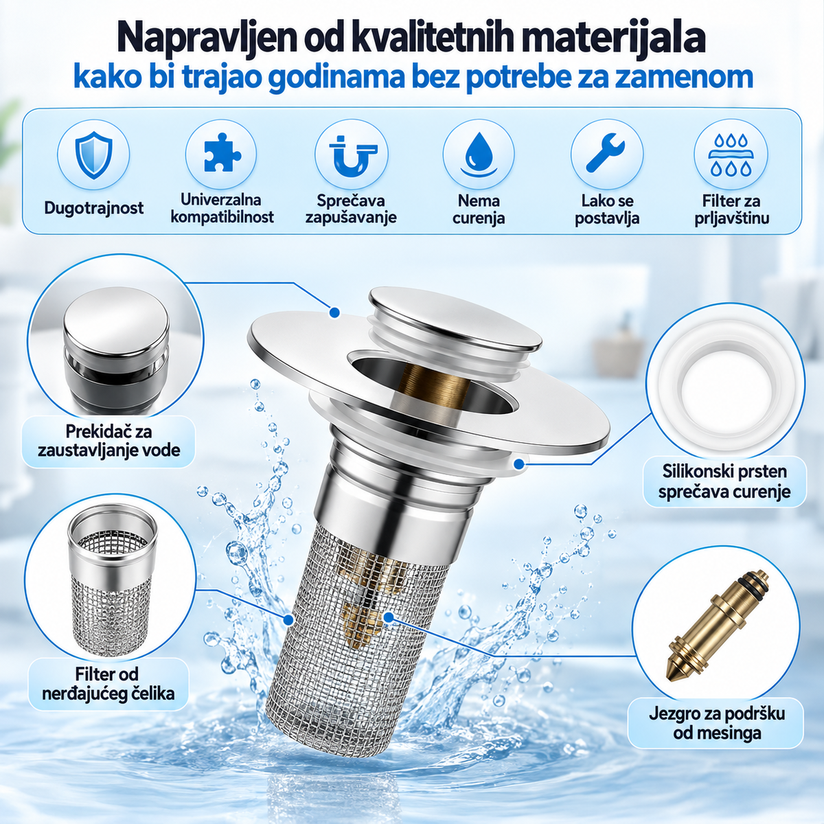 Čep za odvod sa filterom – Klik Klak