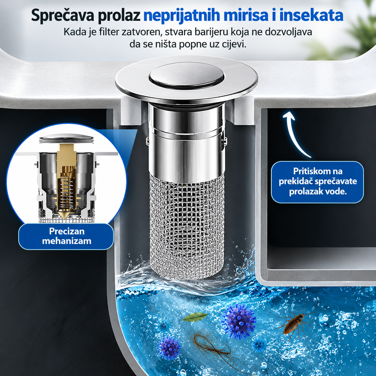 Čep za odvod sa filterom – Klik Klak